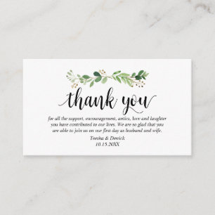 Greenery, Modern Black Script, Wedding Dank u Informatiekaartje