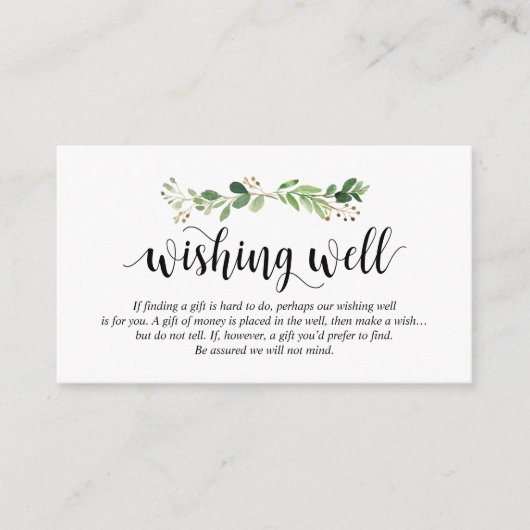 Greenery, Modern Black, Wedding Wishing Well Informatiekaartje (Voorkant)