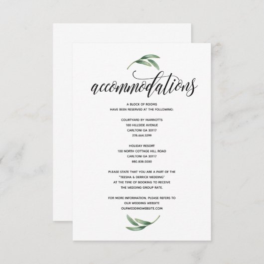 Greenery modern bruiloft-kaartje v1 informatiekaartje (Voorkant / Achterkant)