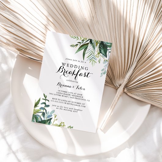Greenery Modern Calligraphy Wedding Breakfast Kaart
