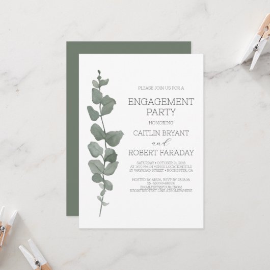 Greenery Modern Engagement Party Invitation Kaart (Voorkant / Achterkant in situ)