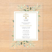 Greenery Modern Gold Law School Afstuderen Acryl Uitnodigingen (Voorkant)