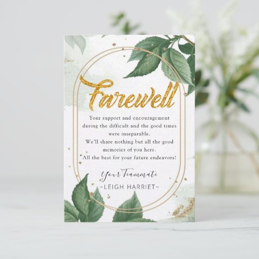 Greenery Modern Goodbye medewerker afscheidskaart Bedankkaart (Staand voorkant)