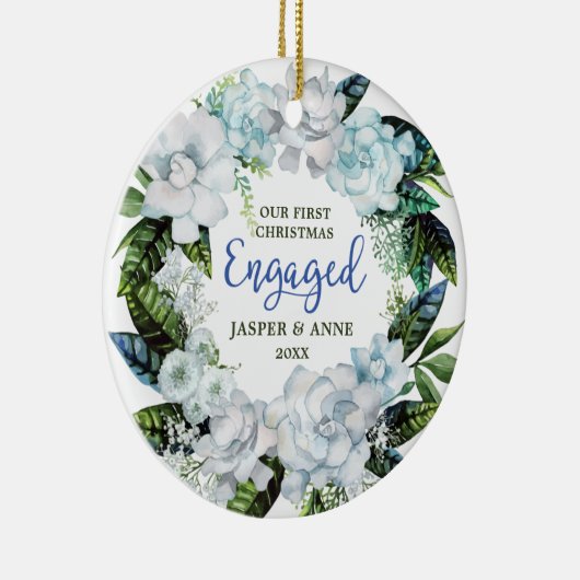 Greenery Modern Personalized Couple Verloving Keramisch Ornament (Rechts)