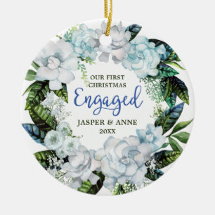 Greenery Modern Personalized Couple Verloving Keramisch Ornament