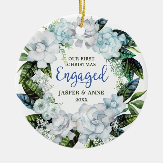 Greenery Modern Personalized Couple Verloving Keramisch Ornament (Voorkant)