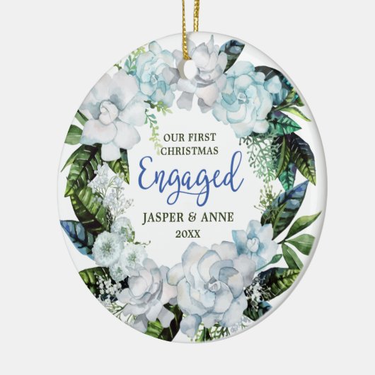 Greenery Modern Personalized Couple Verloving Keramisch Ornament (Links)