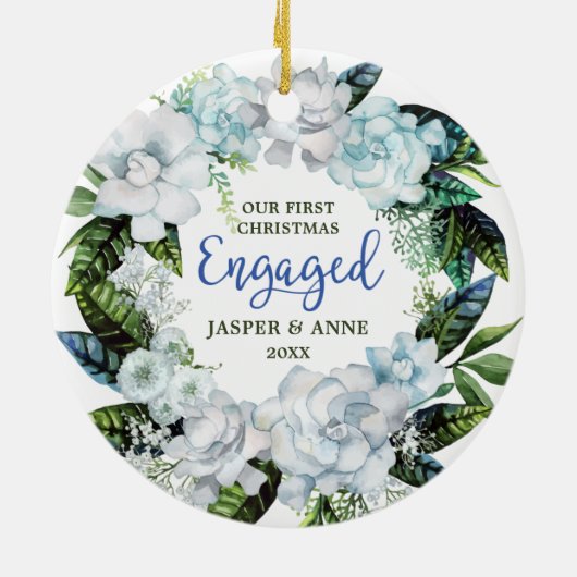 Greenery Modern Personalized Couple Verloving Keramisch Ornament (Achterkant)