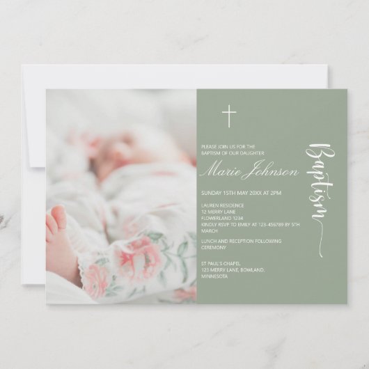 Greenery modern Photo Baptism invitation Kaart (Voorkant)
