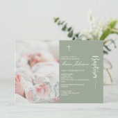Greenery modern Photo Baptism invitation Kaart (Staand voorkant)