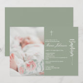Greenery modern Photo Baptism invitation Kaart (Voorkant / Achterkant)