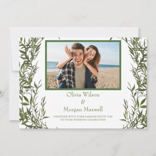 Greenery Modern Photo Save The Date Invitation Kaart (Voorkant)