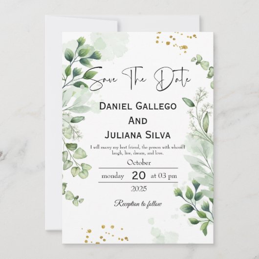 Greenery Modern Save The Date Invitation Kaart (Voorkant)