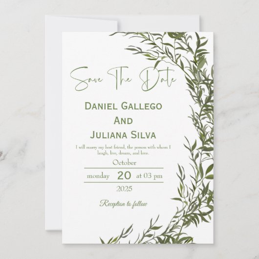 Greenery Modern Save The Date Invitation Kaart (Voorkant)