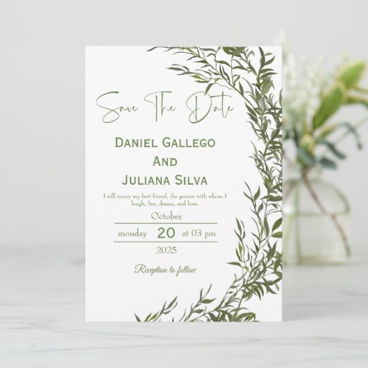 Greenery Modern Save The Date Invitation Kaart (Staand voorkant)