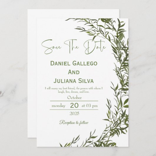 Greenery Modern Save The Date Invitation Kaart (Voorkant / Achterkant)