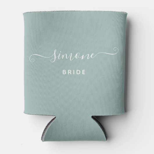 Greenery Modern Script Wedding Bride Dusty Green Blikjeskoeler (Voorkant)