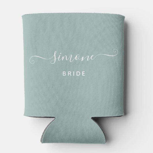 Greenery Modern Script Wedding Bride Dusty Green Blikjeskoeler (Achterkant)