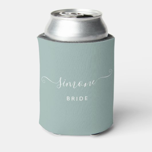 Greenery Modern Script Wedding Bride Dusty Green Blikjeskoeler (Blikje Achterkant)