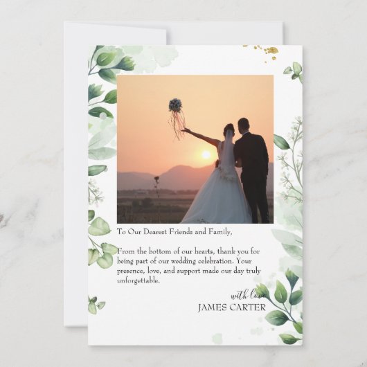 Greenery Modern Wedding Bedankt Card (Achterkant)