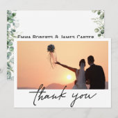 Greenery Modern Wedding Photo Thank You Card Bedankkaart (Voorkant / Achterkant)