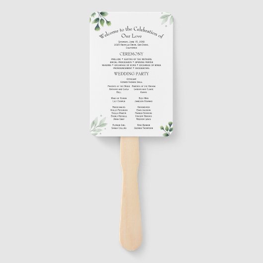 Greenery Modern Wedding Program Invitation Handwaaier (Achterkant)