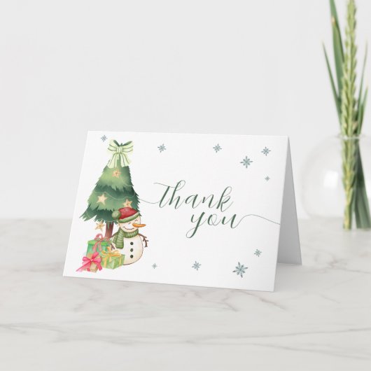 Greenery Modern Winter Snowman Baby Shower Bedankkaart (Voorkant)