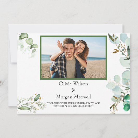 Greenery Moderne foto Sla de datum uitnodiging op (Voorkant)