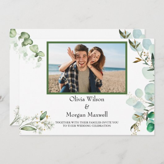 Greenery Moderne foto Sla de datum uitnodiging op (Voorkant / Achterkant)
