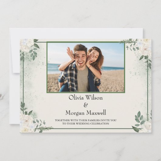 Greenery Moderne foto Sla de datum uitnodiging op (Voorkant)