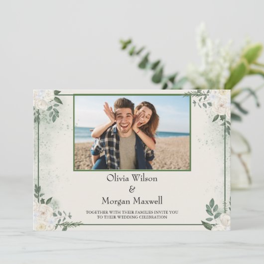 Greenery Moderne foto Sla de datum uitnodiging op (Staand voorkant)