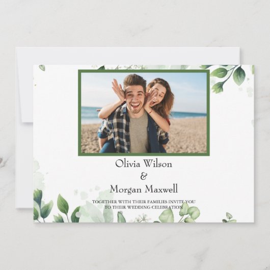 Greenery Moderne foto Sla de datum uitnodiging op (Voorkant)