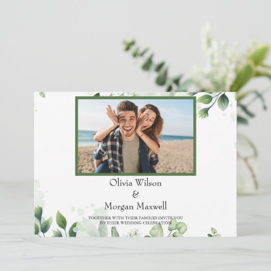 Greenery Moderne foto Sla de datum uitnodiging op (Staand voorkant)