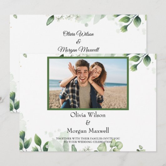 Greenery Moderne foto Sla de datum uitnodiging op (Voorkant / Achterkant)