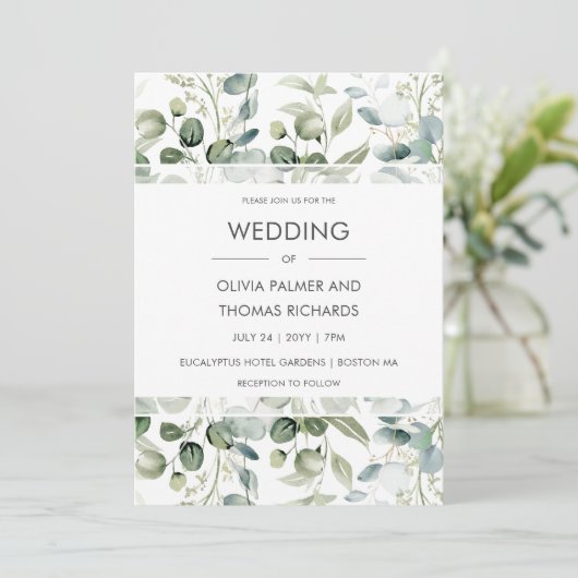 Greenery | Moderne uitnodiging tot het uitzenden v (Staand voorkant)