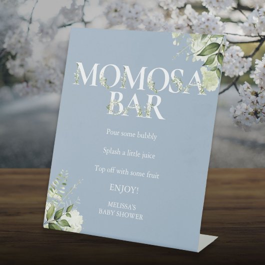 Greenery Momosa Bar Dusty Blue Baby shower Reclamebord Met Voetstuk