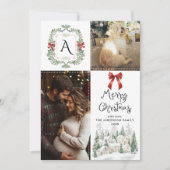 Greenery Monogram Crest Bow Vrolijke Kerstfoto Feestdagenkaart (Voorkant)