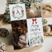 Greenery Monogram Crest Bow Vrolijke Kerstfoto Feestdagenkaart