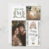 Greenery Monogram Crest Merry Christmas 2 Foto Feestdagenkaart (Voorkant)