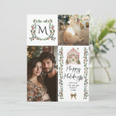 Greenery Monogram Crest Merry Christmas 2 Foto Feestdagenkaart (Staand voorkant)