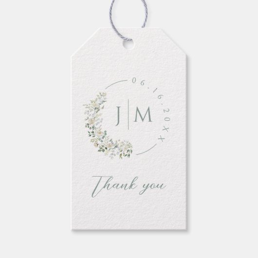 Greenery Monogram Dank u Huwelijksgunst Labels Cadeaulabel (Voorkant)