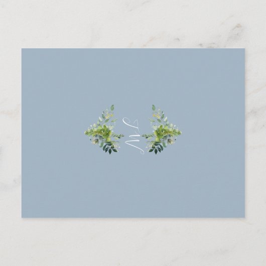 Greenery Monogram Doop Dusty Blue Uitnodiging (Achterkant)