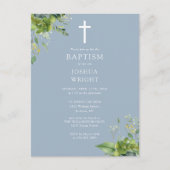 Greenery Monogram Doop Dusty Blue Uitnodiging (Voorkant)