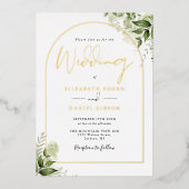 Greenery Monogram Elegant Script Wedding Gold Arch Folie Uitnodiging (Voorkant)