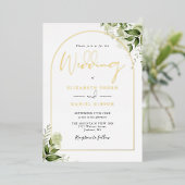 Greenery Monogram Elegant Script Wedding Gold Arch Folie Uitnodiging (Staand Voorkant)