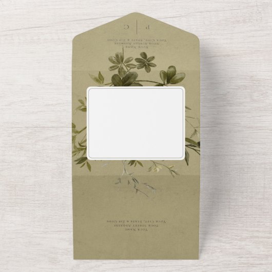 Greenery Monogram QR Code All In One Uitnodiging (Buitenkant)
