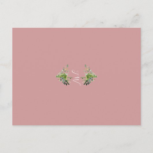 Greenery Monogram Roze Bevestiging Uitnodiging (Achterkant)