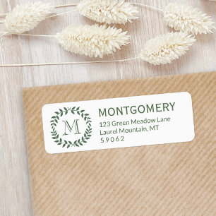 Greenery Monogram Rustic Country Return Address Etiket