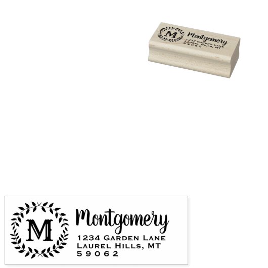 Greenery Monogram Rustic Country Return Address Rubberstempel (Gestempeld)