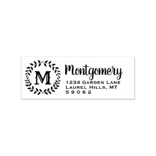Greenery Monogram Rustic Country Return Address Rubberstempel